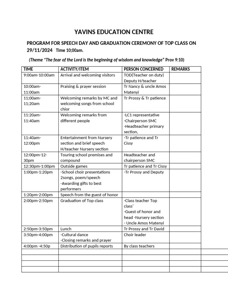 Yavins Education Centre Graduation Program | PDF