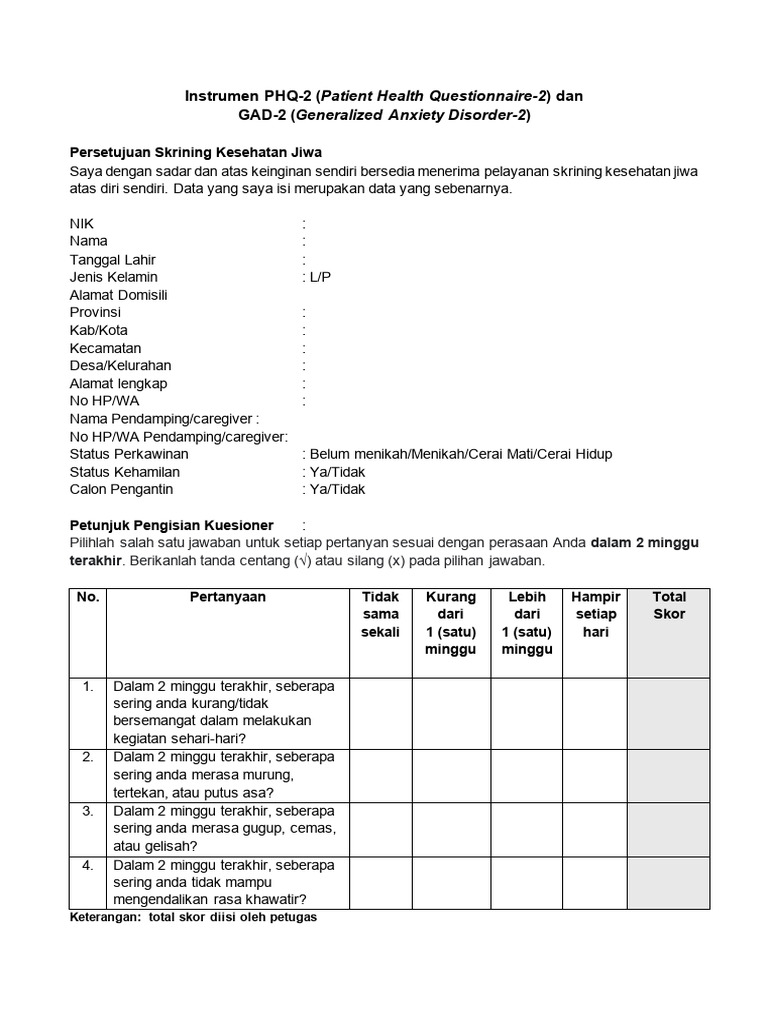 Skrining PHQ-2 dan GAD-2 Kesehatan Jiwa | PDF