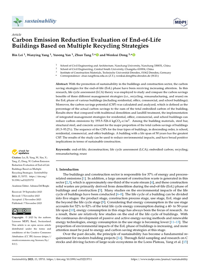 Carbon Emission Reduction Evaluation of End-Of-Lif | PDF | Life Cycle ...
