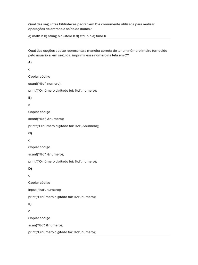 Perguntas Frequentes sobre C e I/O | PDF | Thread (informática) | C ...