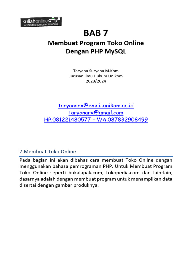 Materi 7 Membuat Program Toko Online Dengan PHP MySQL 2023-2024 | PDF