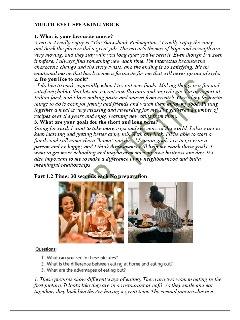 Multilevel Speaking Mock Exam Insights | PDF | Learning | Cognition