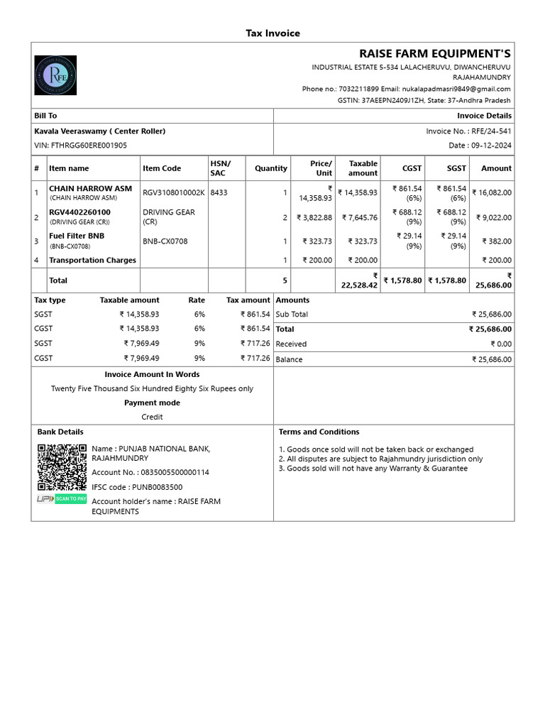 Tax Invoice for Raise Farm Equipment | PDF | Taxes | Invoice