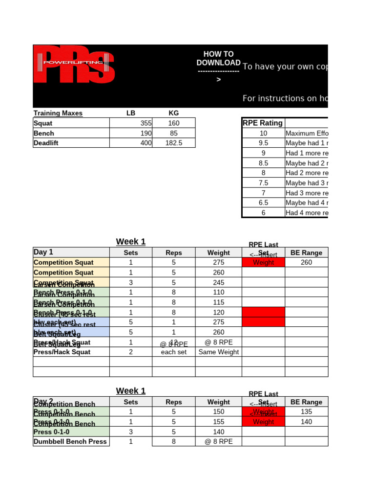 2022 PRs 15 Week Program - 4x Bench, Conventional Deadlift | PDF ...