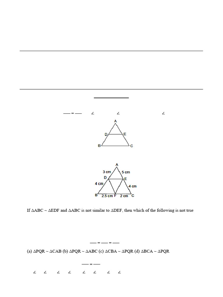 Class X Mathematics: Triangles Exam Guide | PDF | Euclidean Plane ...