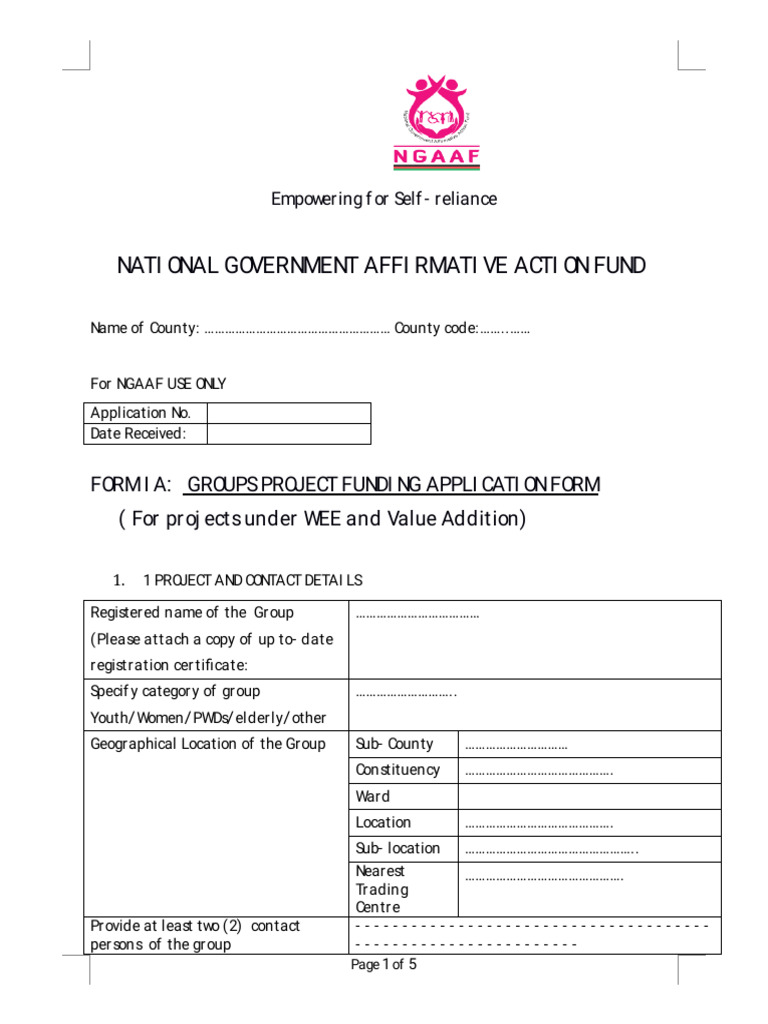 NGAAF Group Project Funding Application | PDF | Government