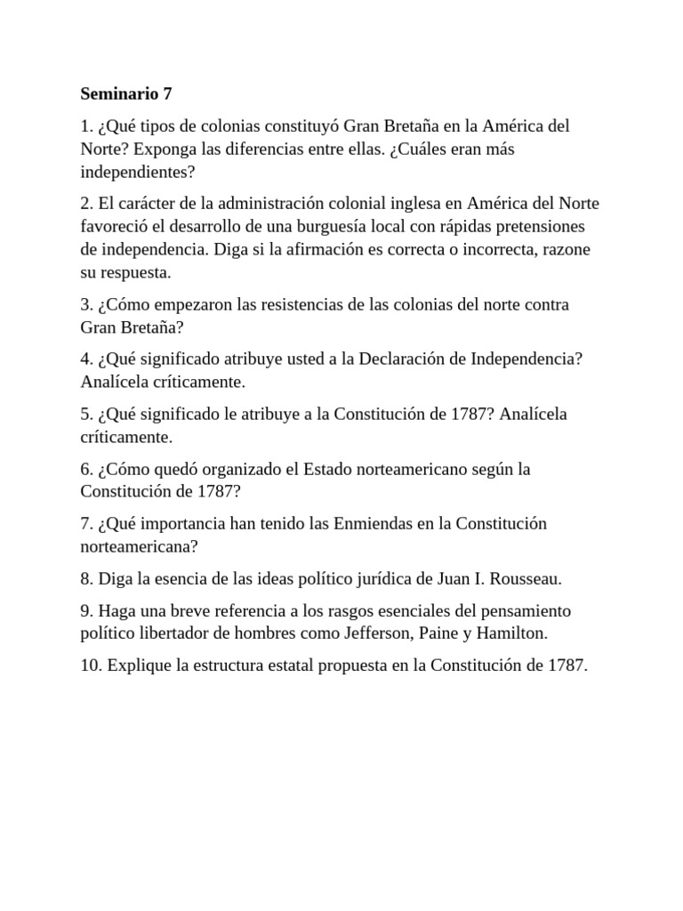Seminario 7 | PDF | Declaración de independencia de los Estados Unidos ...