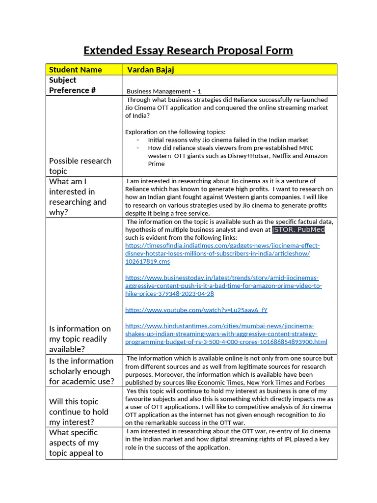 Extended Essay Research Proposal Form Vardan Bajaj | PDF | Subsidy ...