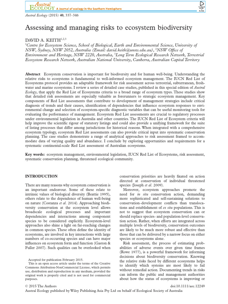 Assessing and Managing Risks To Ecosystem Biodiver | PDF | Conservation ...