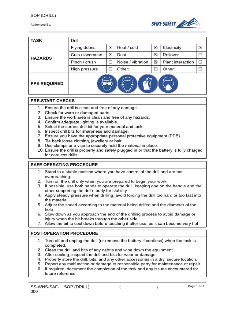 Drill Safe Operating Procedure | PDF | Drill | Personal Protective ...