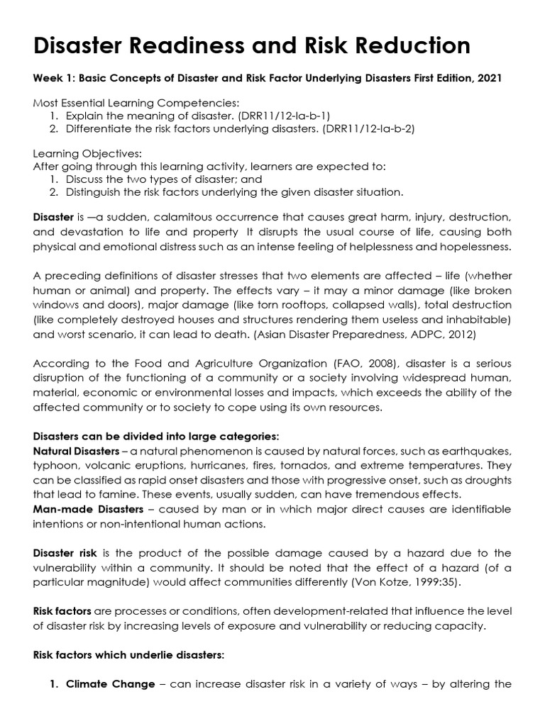 Disaster Readiness and Risk Reduction W1 | PDF | Natural Disasters ...