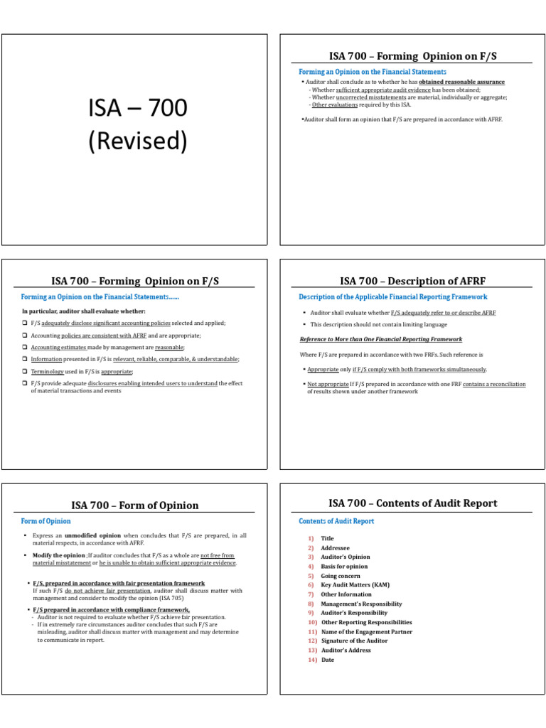 ISA 700: Forming Opinion on Financial Statements | PDF | Auditor's ...