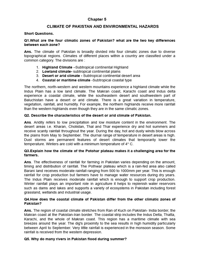 Climate Zones and Agricultural Challenges in Pakistan | PDF | Flood ...