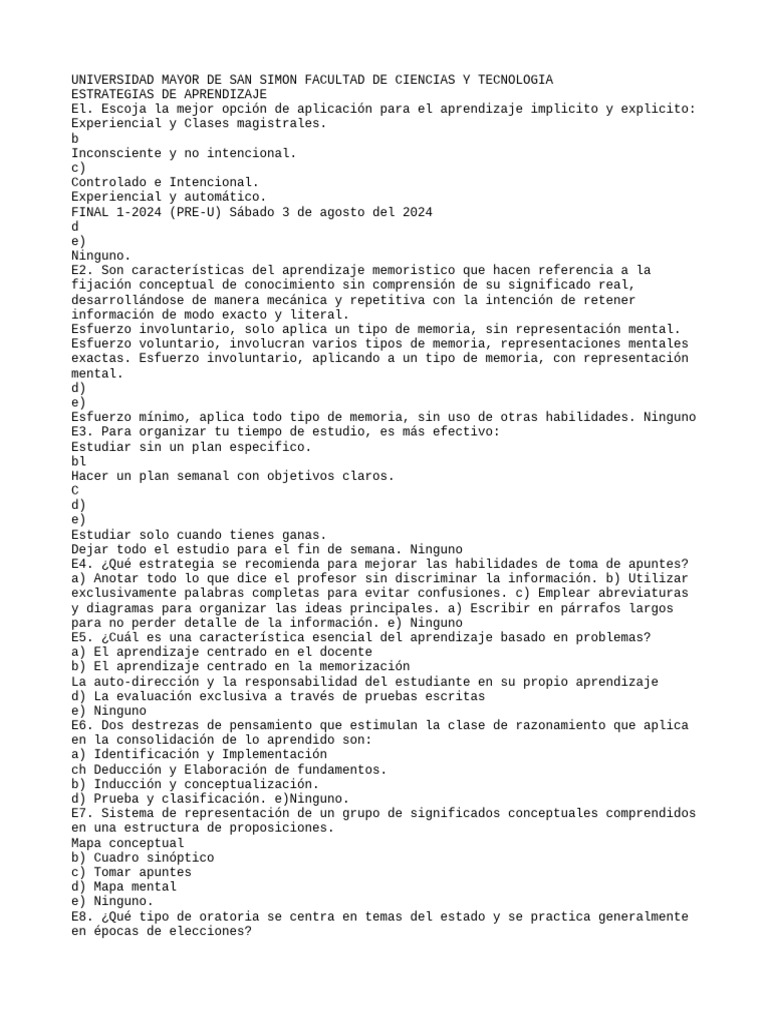 Estrategias de Aprendizaje Efectivas 2024 | PDF | Memoria | Aprendizaje