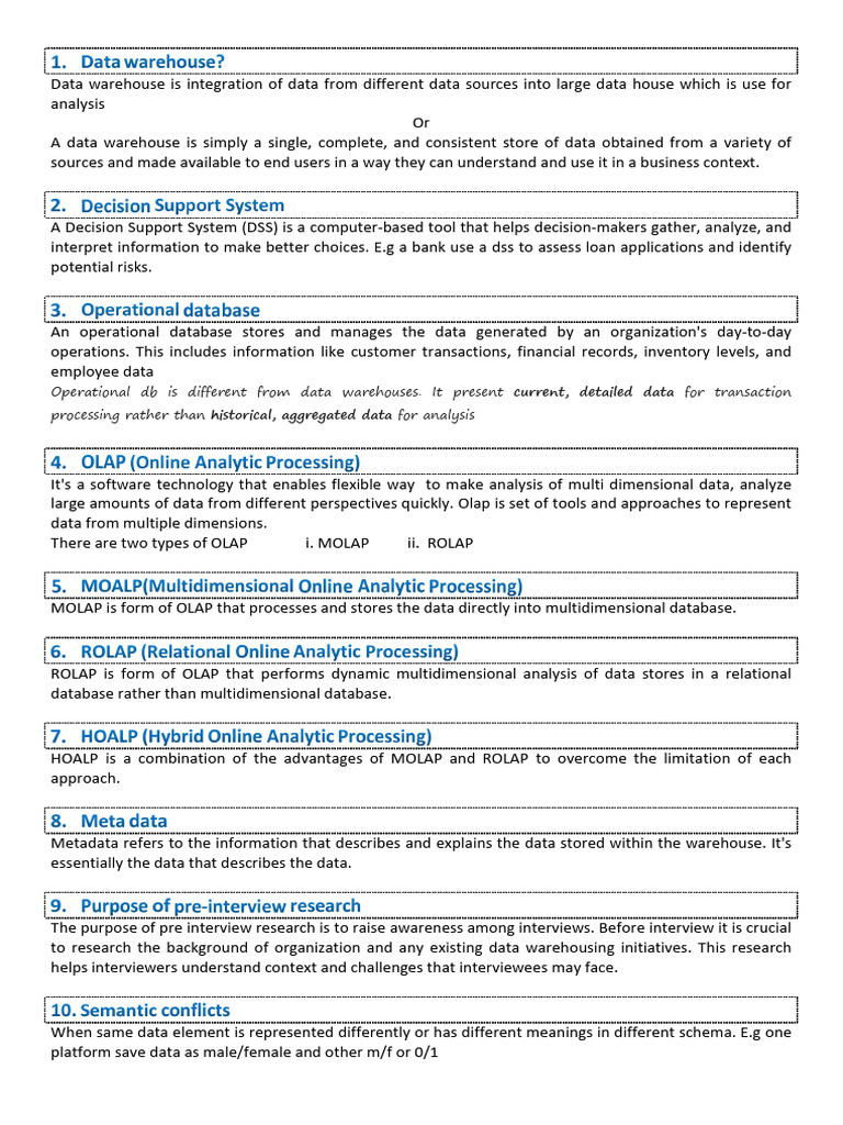 Data Ware-House Solved Short q's-II | PDF | Data Warehouse | Computing