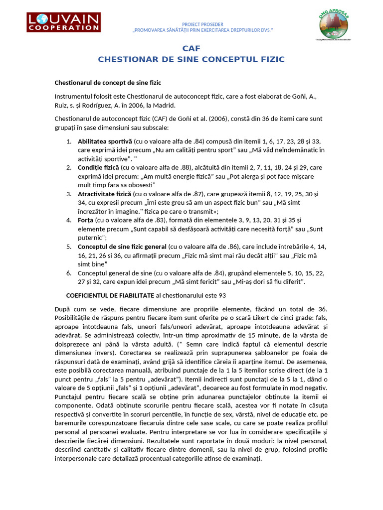 Caf Chestionar de Autoconcept Fizic | PDF