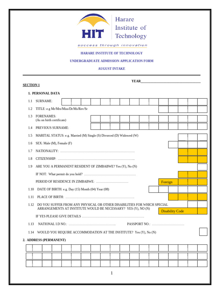 HIT Undergraduate Admission Form | PDF | Academic Degree | University ...