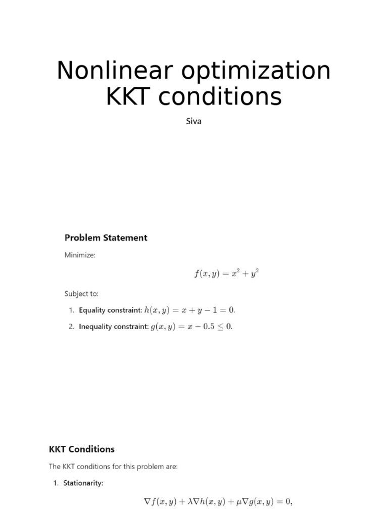 Nonlinear Optimization and KKT Conditions | PDF