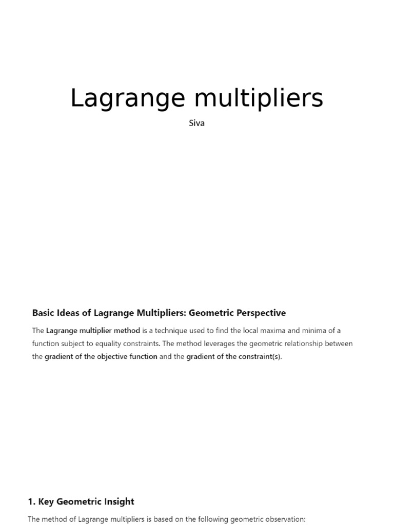 Lagrange Multipliers Explained | PDF