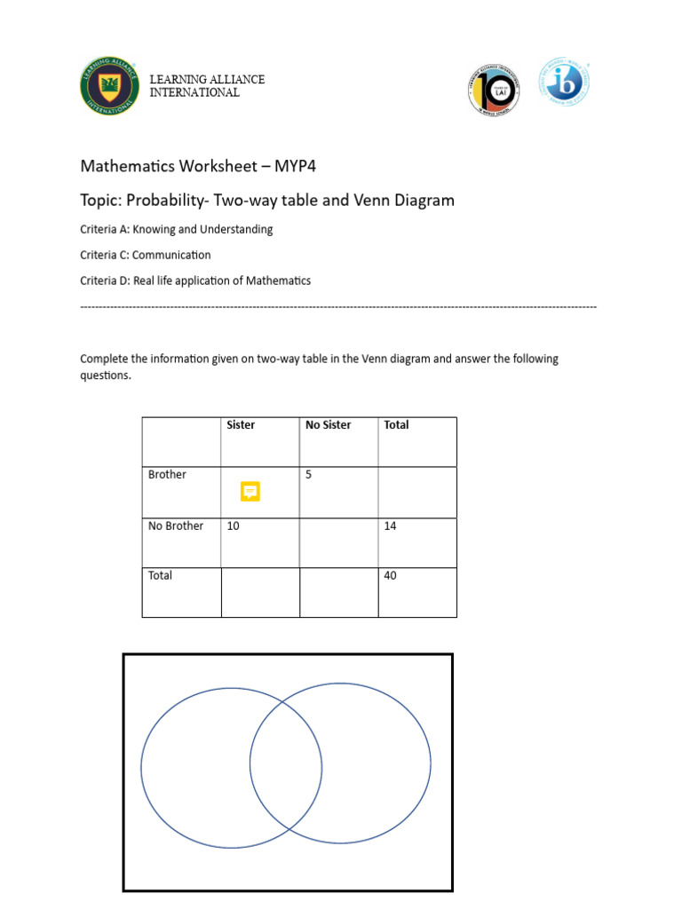Probability: Two-Way Tables & Venn Diagrams | PDF