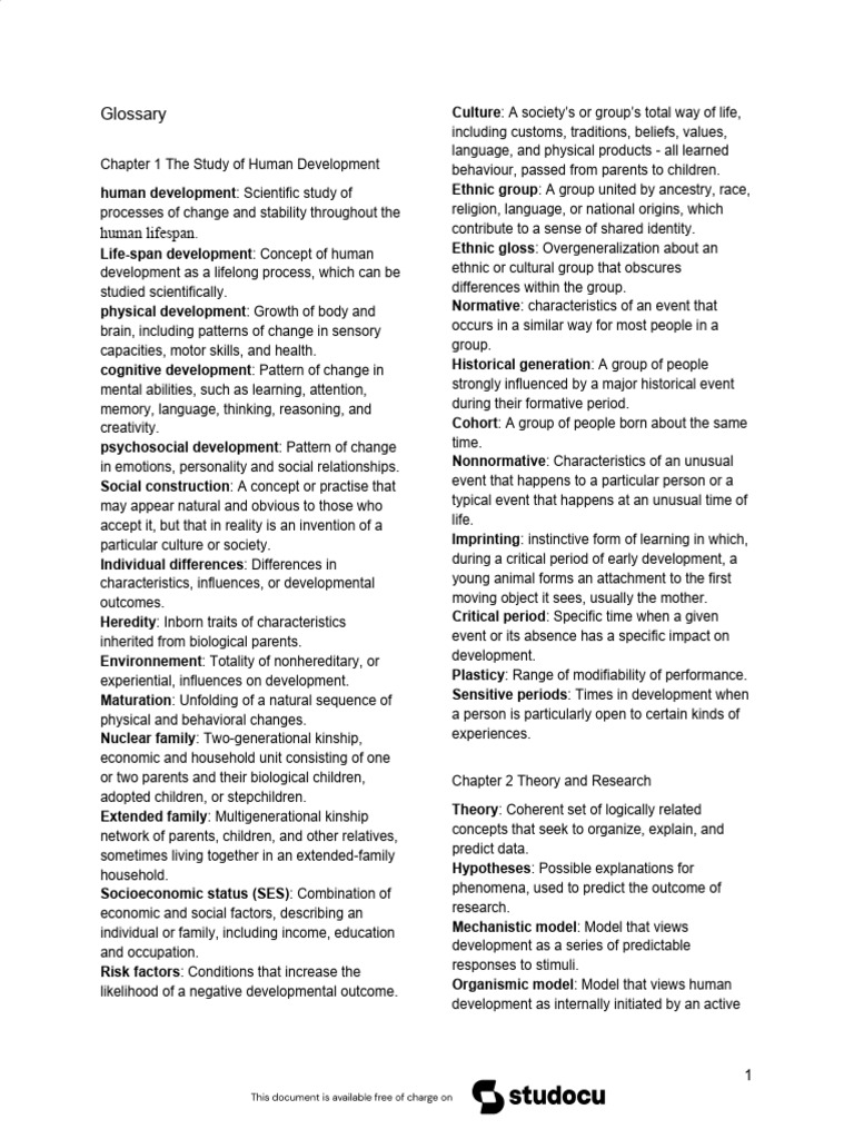 Glossary Experience Human Development by Diane E. Papalia and Gabriela ...