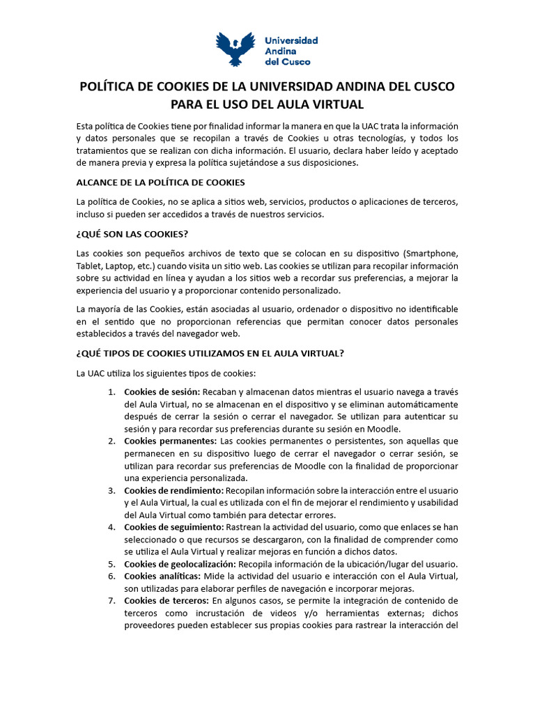 Política de Cookies del Aula Virtual UAC | PDF | Cookie HTTP | Usuario ...
