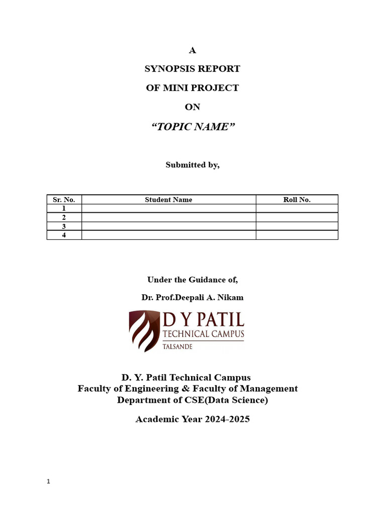 Mini Project Synopsis on Data Science | PDF | Computer Science | Computing