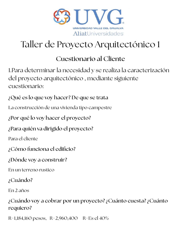 Cuestionario para Proyecto de Vivienda Campestre | PDF | Barrio ...