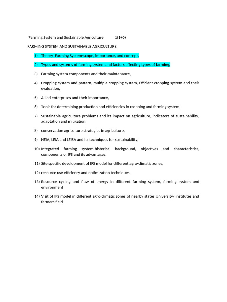 Farming System and Sustainable Agriculture 1 | PDF