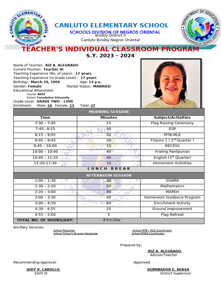 RIZ A. ALEGRADO CLASSROOM PROGRAM 2023-2024 | PDF | Learning ...