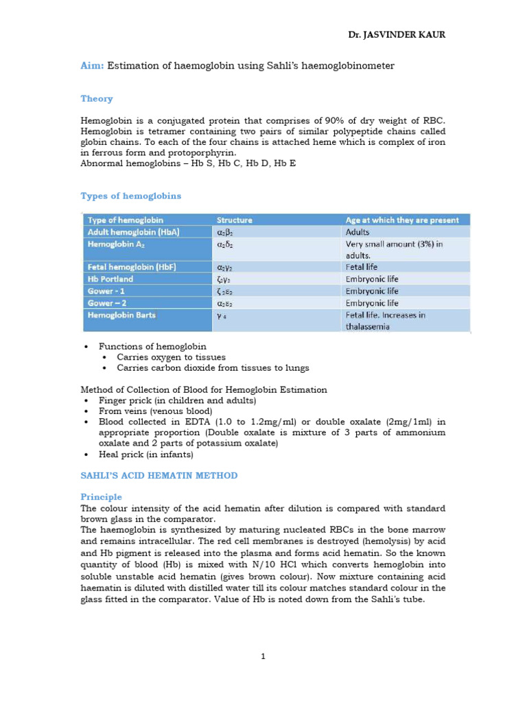 Hemoglobin Estimation Using Sahli's Method | PDF | Hemoglobin | Red ...