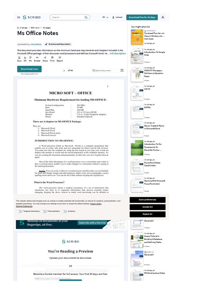 MS Office Hardware Requirements & Overview | PDF | Microsoft Word ...