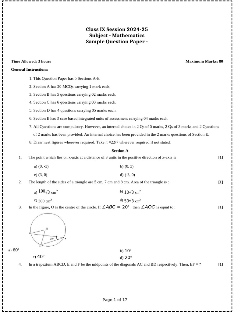 sample paper maths 2 | PDF | Area | Perpendicular