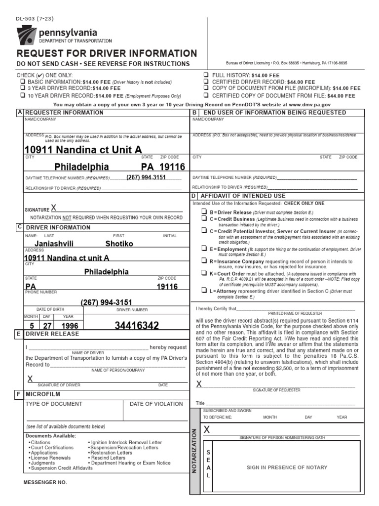 DL 503 | PDF | Affidavit | Notary Public