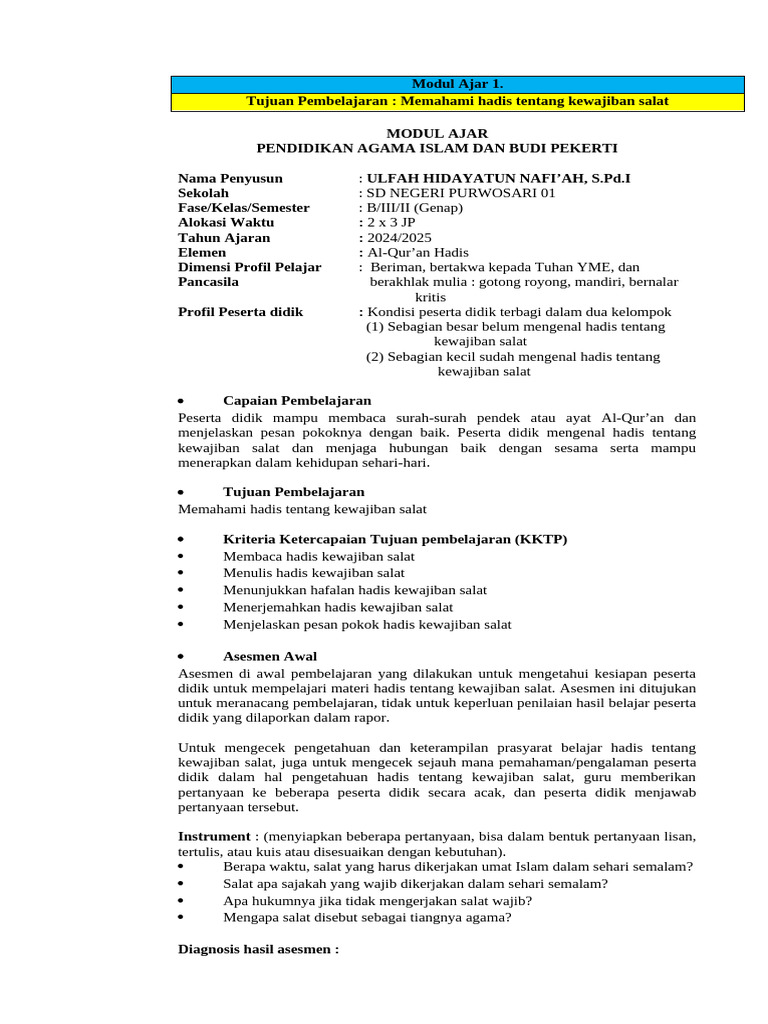 Modul Ajar Kelas 3 Pai Ulfah Pdf