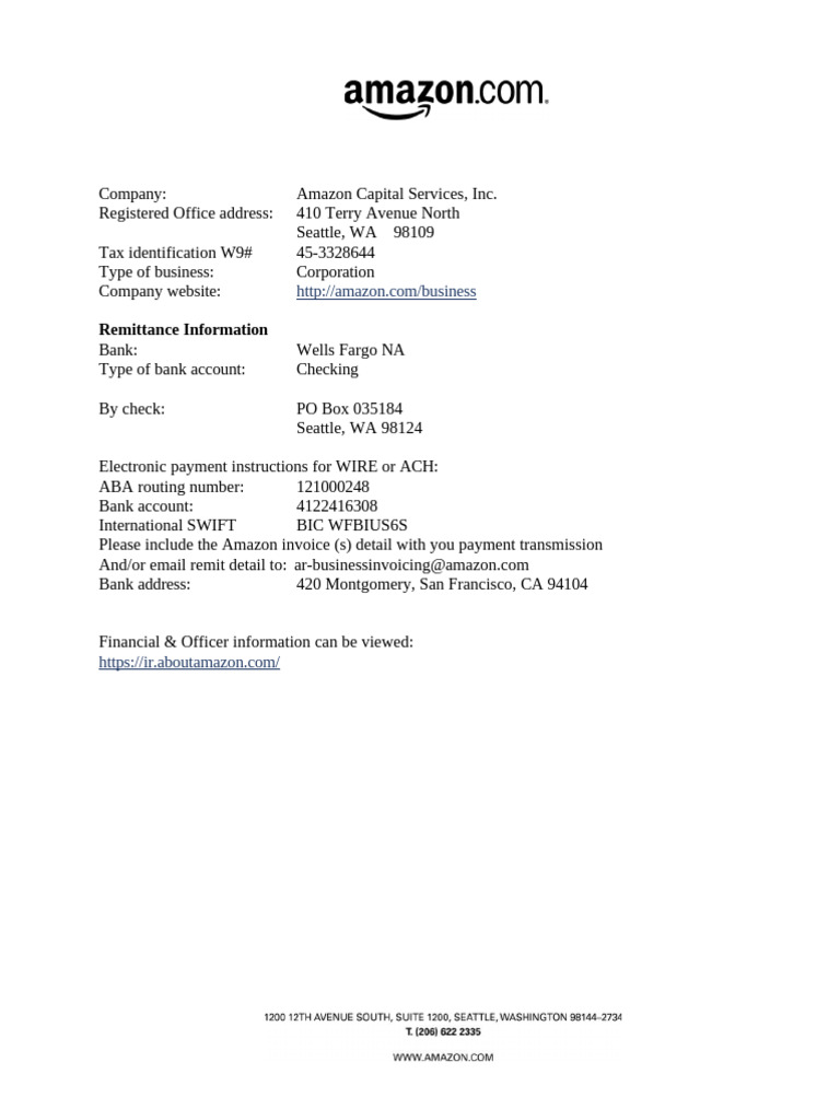 Amazon Capital Services W9 and Payment Info | PDF