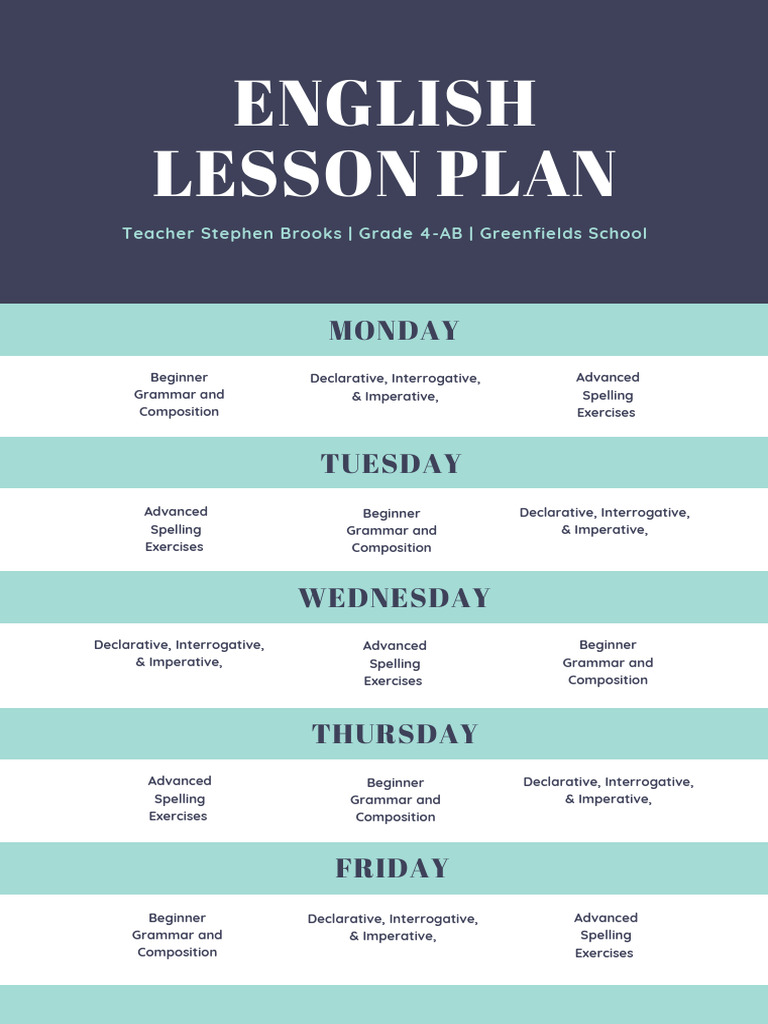 Blue Header English Lesson Plan | PDF