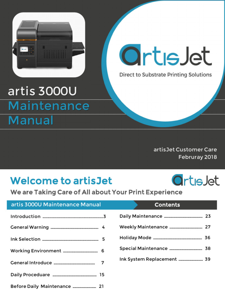 artisJet 3000U Maintenance Guide | PDF | Printer (Computing) | Pump