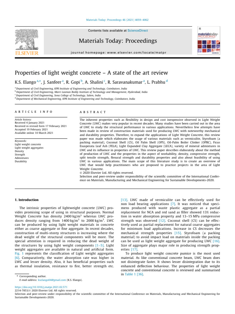 Properties of Light Weight Concrete - A State of The Art Review | PDF ...
