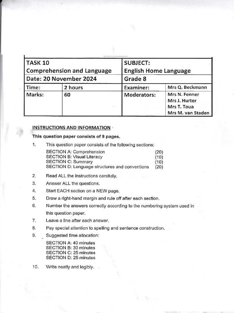 Grade 8 English Exam Paper Term 4 | PDF | Cinderella | Fairy Tales