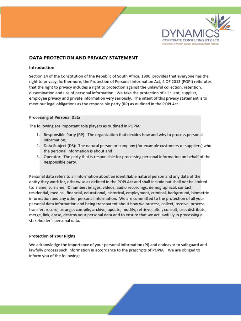 Dynamics Corp Data Protection and Privacy Statement 01 07 2021 | PDF ...