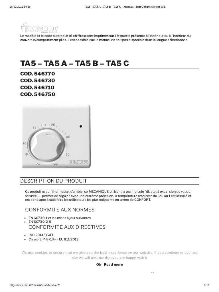 Mode d'emploi du thermostat TA5 | PDF | Interrupteur
