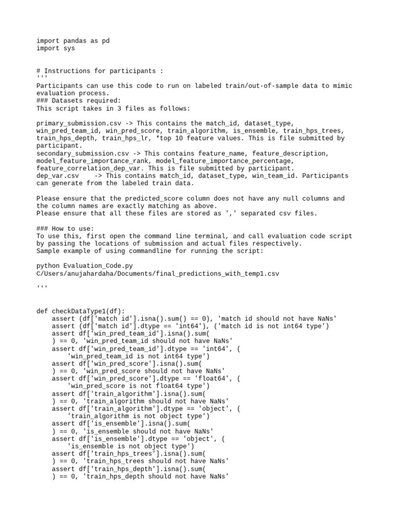 Evalutation Code For Participant | PDF | Comma Separated Values ...