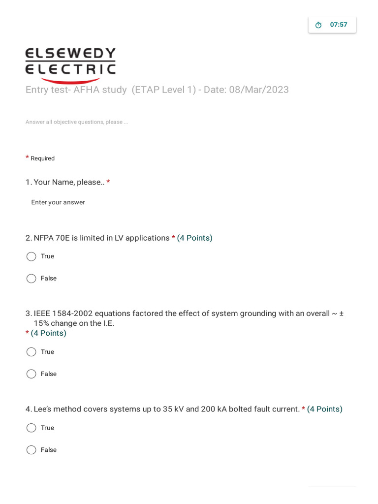 AFHA Study Entry Test - ETAP Level 1 | PDF | Electricity | Electrical ...
