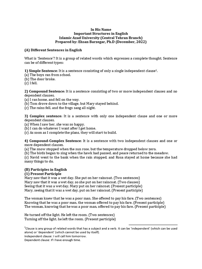Important Structures in English | PDF | Sentence (Linguistics) | Syntax