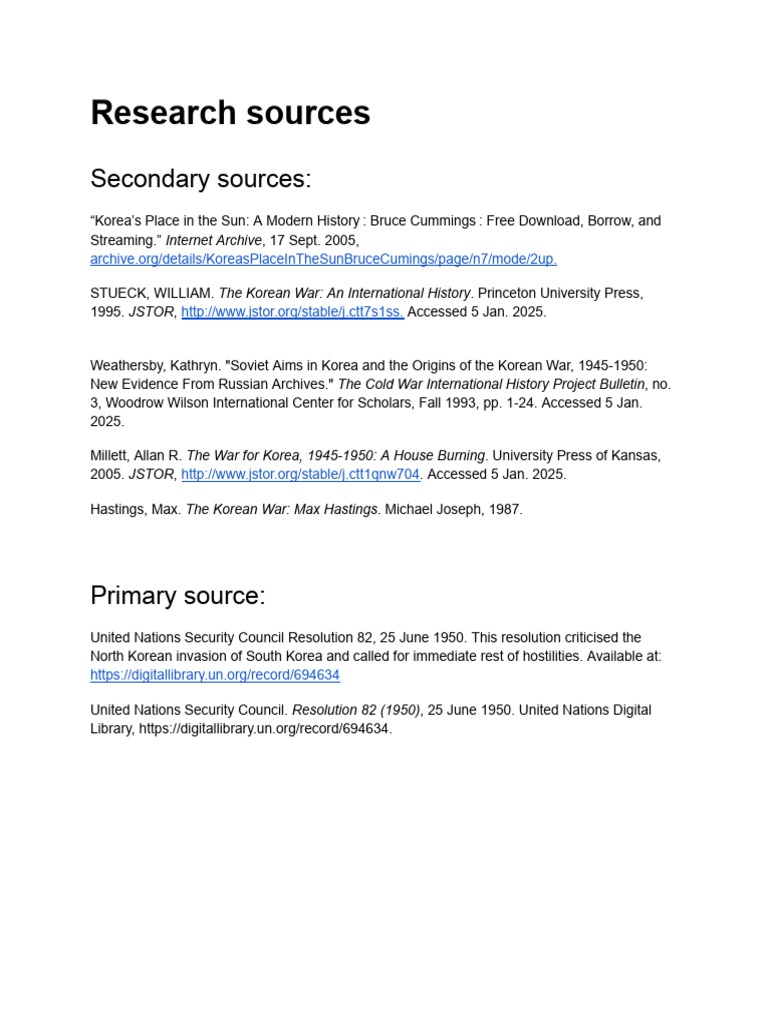 Korean War Research Sources List | PDF