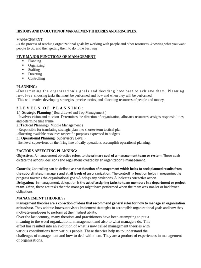 History and Evolution of Management Theories and Principles | PDF ...