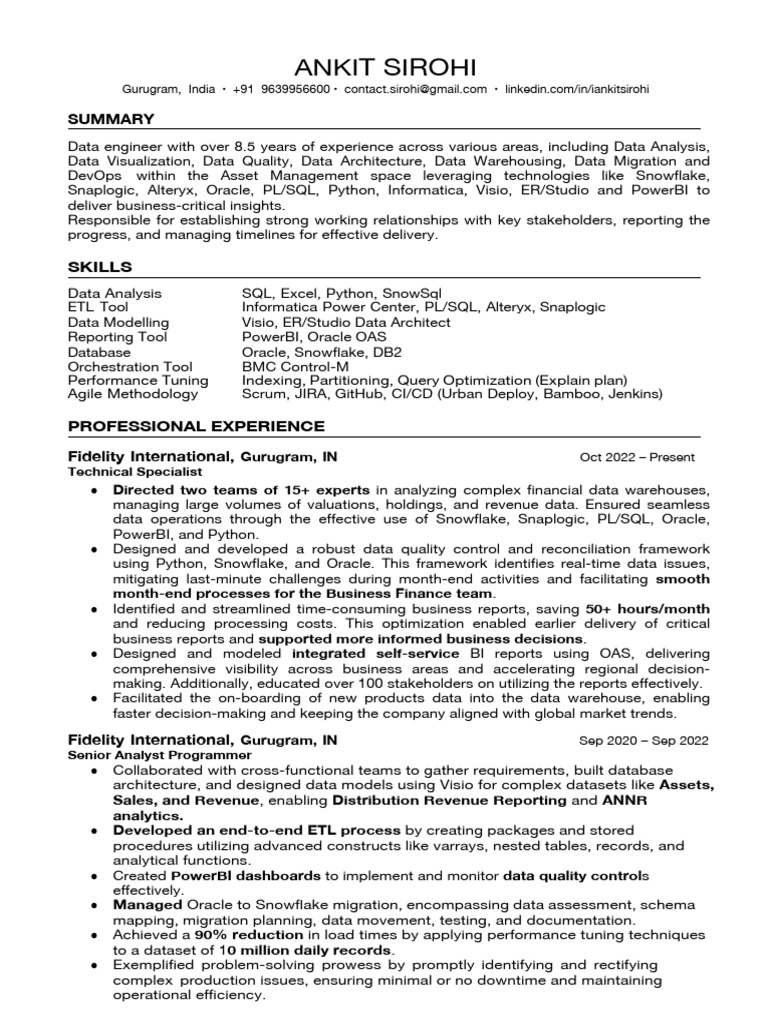 Data Engineer with 8.5 Years Experience | PDF | Databases | Data Warehouse