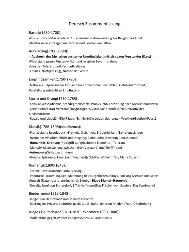 Deutsch Zusammenfassung