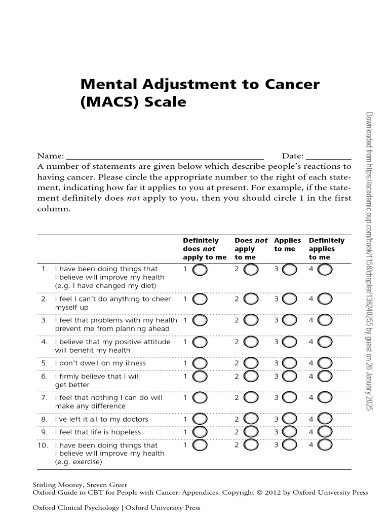 Cancer Mental Adjustment Scale | PDF | Psychology | Behavioural Sciences